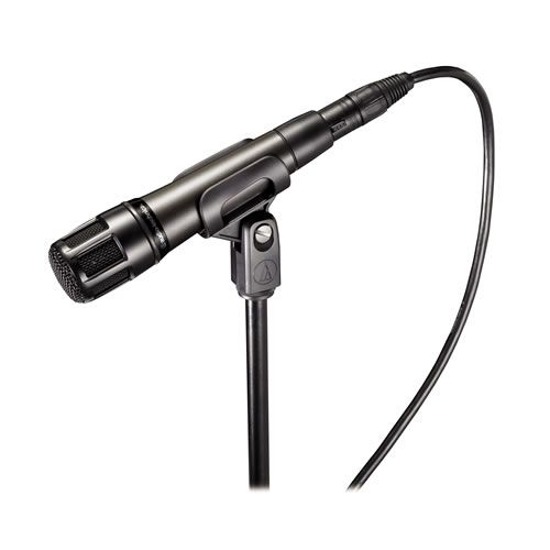 Audio Technica ATM650 Hypercardioid Dynamic Instrument Microphone on stand 