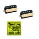 DiMarzio DP260BC Neck and DP261FBC Bridge (F-Spaced) PAF Master Humbucker Pickup Set, Black and Creme, with Ernie Ball EB2221 Regular Slinky Strings