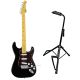 G&L Legacy Tribute Electric Guitar Gloss Black Maple Fretboard w/ Goby Labs Universal Guitar Stand