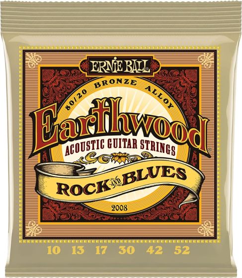 Ernie Ball 2008 Earthwood Rock and Blues w/Plain G 80/20 Bronze Acoustic Guitar Strings - 10-52 Gauge