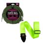 Ernie Ball 25ft Straight / Angle Braided Black & Green Instrument Cable w/ Neon Green Strap