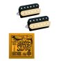 DiMarzio DP260BC Neck and DP261FBC Bridge (F-Spaced) PAF Master Humbucker Pickup Set, Black and Creme, with Ernie Ball EB2222 Hybrid Slinky Strings