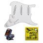 Seymour Duncan Triple Rails Pre-loaded Strat Pickguard Set, White with Free Ernie Ball EB2627 Beefy Slinky Strings and Tuner