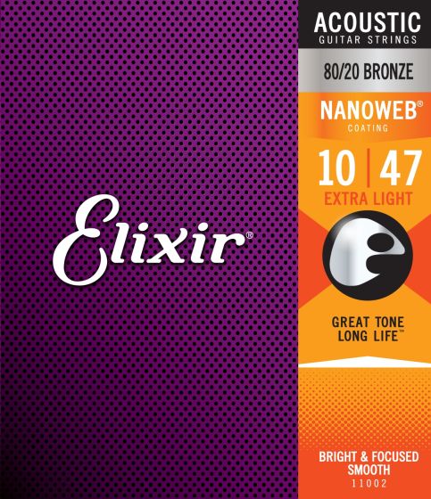 ELIXIR Acoustic Guitar Strings 80/20 Bronze Extra Light (10-47) NANOWEB Coating