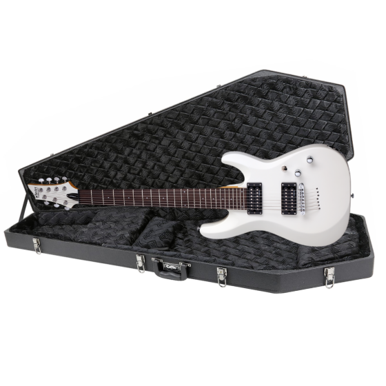 Schecter C-7 Deluxe 7-String Electric Guitar, Satin White w/ Coffin G185BK Hard Case