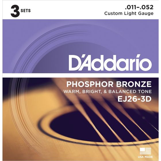 D'Addario EJ26-3D 3-PACK ACOUS GTR PB CST LITE Acoustic Guitar Strings
