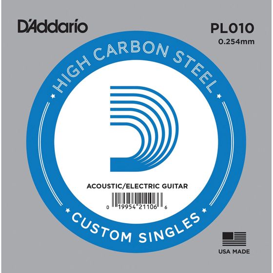 D'Addario PL010 SINGLE PLAIN STEEL 010 Acoustic Electric Guitar String