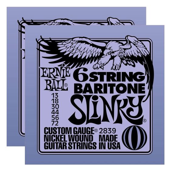 ERNIE BALL 6-string Baritone Slinky w/ small ball end 29 5/8 scale Strings (2839)- 2 Pack