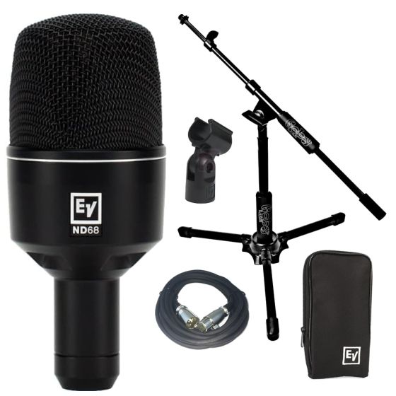 Electro Voice ND68 Kick Drum Mic w/20' XLR Cable & Goby Boom Stand NEW