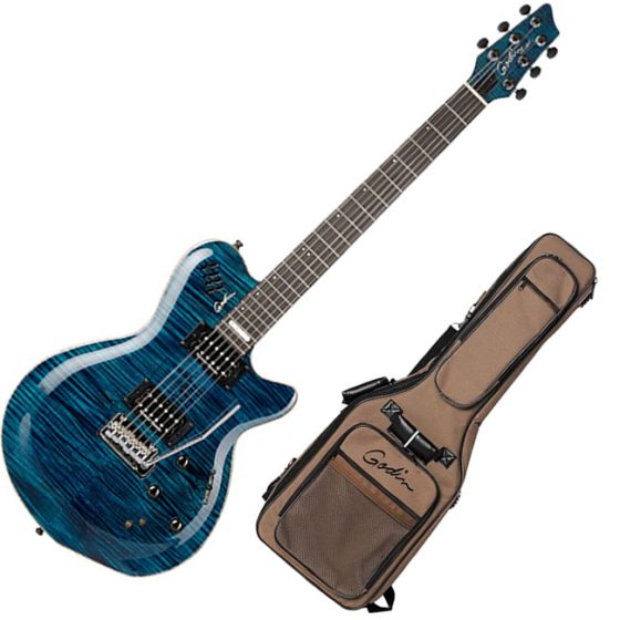 GODIN LGXT Synth Access AAA Translucent Blue Maple Top Guitar w/Tremolo with gig bag 
