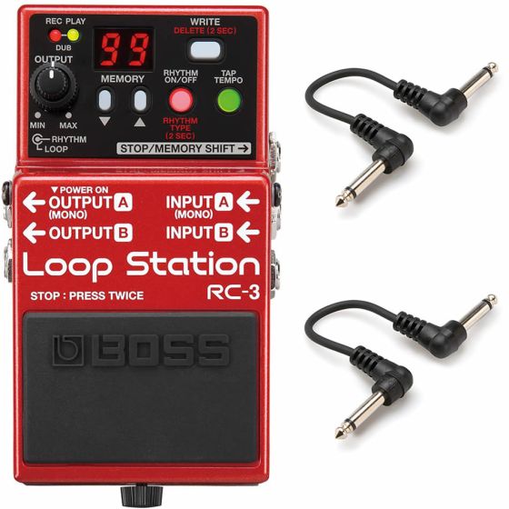 BOSS RC-3 Looper Station Guitar Effect Pedal Stompbox with Two 6" Patch Cables