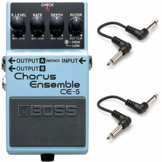 BOSS CE-5 Stereo Chorus Ensemble Guitar Effect Pedal with Two 6" Patch Cables