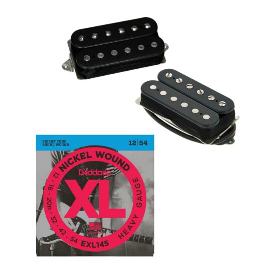 DiMarzio DP103BK and DP223BK 36th PAF Set, Black, with Free D'Addario EXL145 Heavy Strings