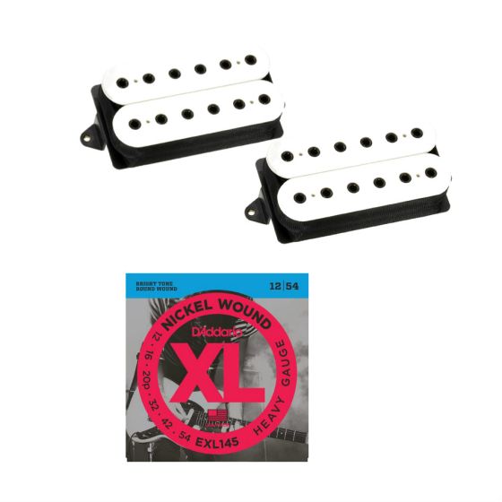 DiMarzio Evolution DP158FW (F-Spaced) and Evolution Bridge DP159FW (F-Spaced) Humbucker Set, White, with Free D'Addario EXL145 Heavy Strings