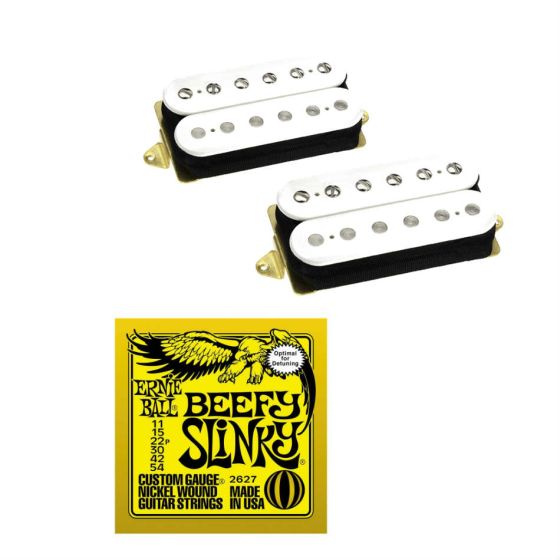 DiMarzio DP193FW Air Norton Neck (F-Spaced) and DP155FW Tone Zone Bridge (F-Spaced) Humbucker Set, White, with Free Ernie Ball EB2627 Beefy Slinky Strings