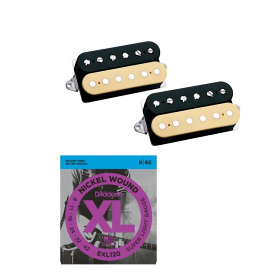 DiMarzio DP260BC Neck and DP261FBC Bridge (F-Spaced) PAF Master Humbucker Pickup Set, Black and Creme, with Free D'Addario EXL120 Super Light Strings