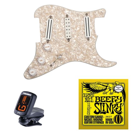 Seymour Duncan Dave Murray Pre-loaded Strat Pickguard Set, Pearloid with Free Ernie Ball EB2627 Beefy Slinky Strings and Tuner