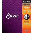 Elixir Light Acoustic Guitar Strings Phosphor Bronze NANOWEB Coated 12-53 16052