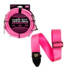 Ernie Ball 18ft Straight / Angle Braided Neon Pink Cable w/ Neon Pink Strap