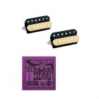 DiMarzio DP260BC Neck and DP261FBC Bridge (F-Spaced) PAF Master Humbucker Pickup Set, Black and Creme, with Ernie Ball EB2220 Power Slinky Strings