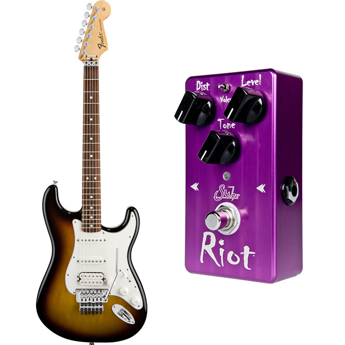 Fender Floyd Rose Standard Strat HSS Brown Sunburst w/Suhr Riot Distortion Pedal-0