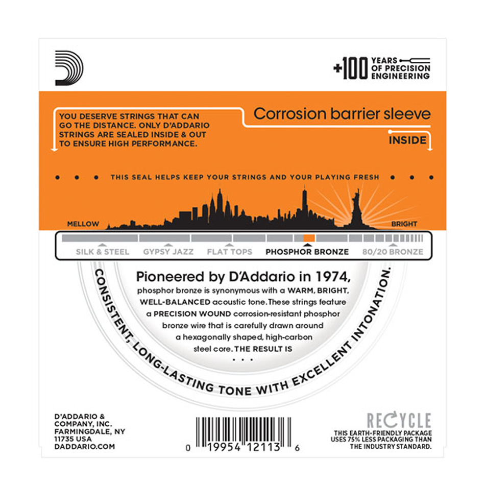 D'ADDARIO EJ15 Phosphor Bronze, Extra Light, 10-47 , Acoustic Guitar Strings info 1