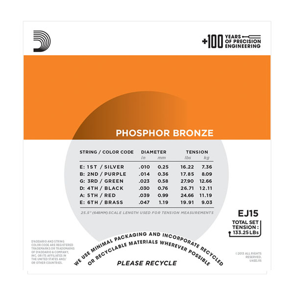 D'ADDARIO EJ15 Phosphor Bronze, Extra Light, 10-47 , Acoustic Guitar Strings info 2