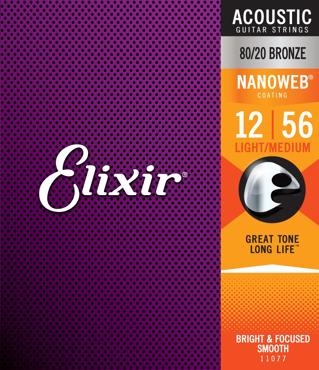 ELIXIR Acoustic Guitar Strings 80/20 Bronze Light Medium (12-56) NANOWEB Coating-0