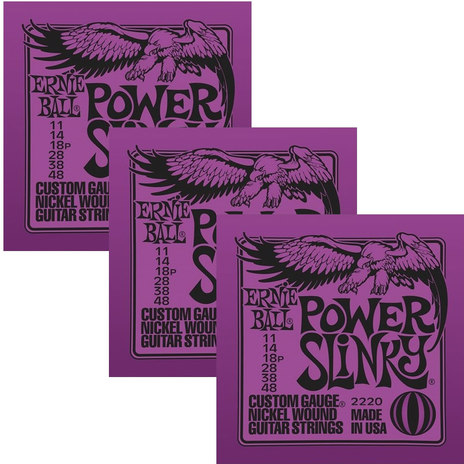 ERNIE BALL Power Slinky Nickel Wound Electric Guitar Strings (2220) - 3 Pack