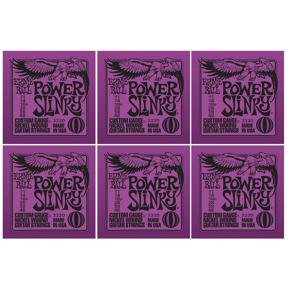ERNIE BALL Power Slinky Nickel Wound Electric Guitar Strings (2220) - 6 Pack