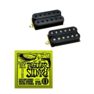 DiMarzio PAF Pro Neck DP151BK and Tone Zone Bridge DP155BK Humbucker Set, Black, with Ernie Ball EB2221 Regular Slinky Strings