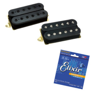 DiMarzio PAF Pro Neck DP151BK and Tone Zone Bridge DP155BK Humbucker Set, Black, with Free Elixer Custom Light Guitar Strings