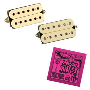 DiMarzio PAF Pro Neck DP151CR and Tone Zone Bridge DP155CR Humbucker Set, Creme, with Ernie Ball EB2223 Super Slinky Strings