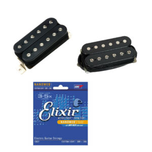DiMarzio DP260BK Neck and DP261BK Bridge (F-Spaced) PAF Master Humbucker Pickup Set, Black, with Free Elixer Custom Light Guitar Strings
