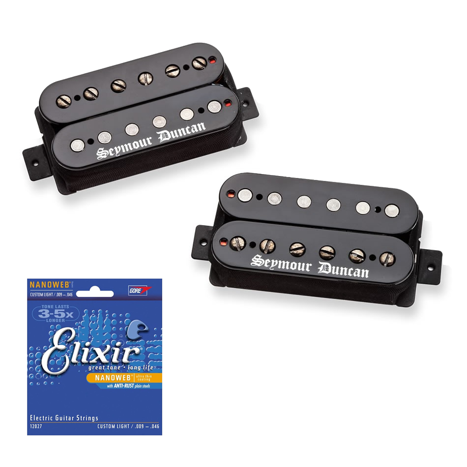 Seymour Duncan Black Winter Humbucker Pickup Set, Black with Free Elixir Custom Light Guitar Strings