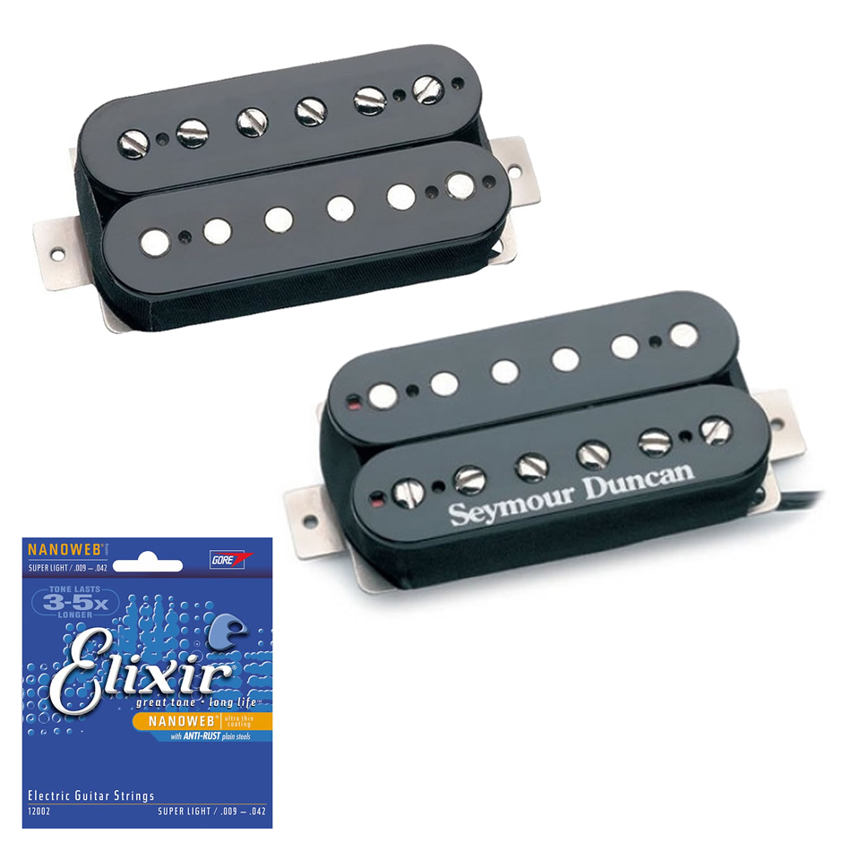 Seymour Duncan 59 Model Neck and Duncan Custom Bridge, 4 Conductor, Black with Free Elixir Super Light Guitar Strings