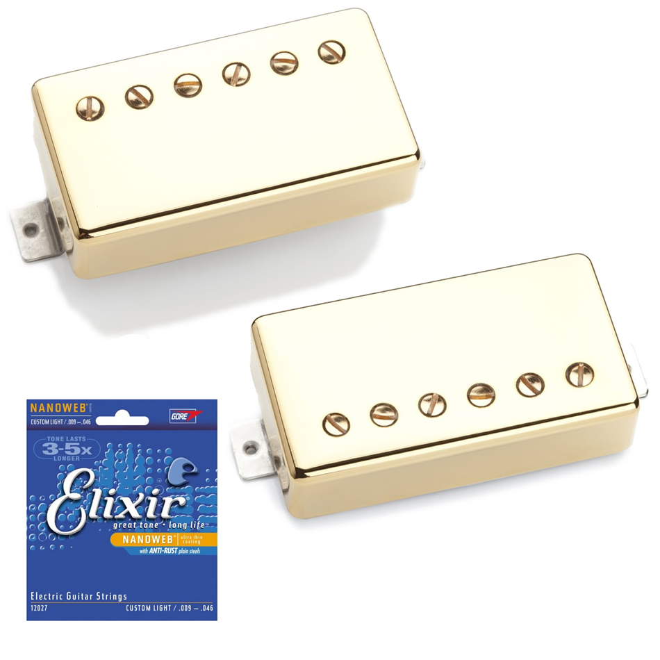 Seymour Duncan 59 Model Neck and Duncan Custom Bridge, 4 Conductor, Gold with Free Elixir Custom Light Guitar Strings