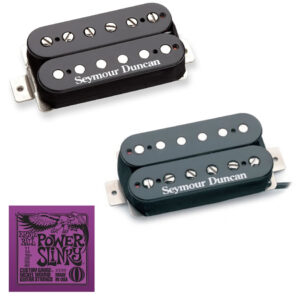 Seymour Duncan Jazz Model Neck and Duncan Custom Bridge, Black with Free Ernie Ball EB2220 Power Slinky Strings