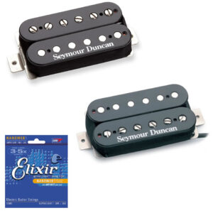Seymour Duncan Jazz Model Neck and Duncan Custom Bridge, Black with Free Elixir Super Light Guitar Strings