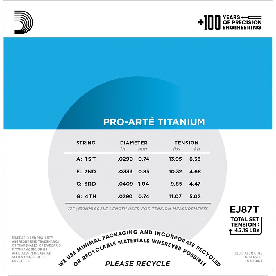 D'Addario EJ87T SET TENOR TITANIUM UKULELE Strings-58468
