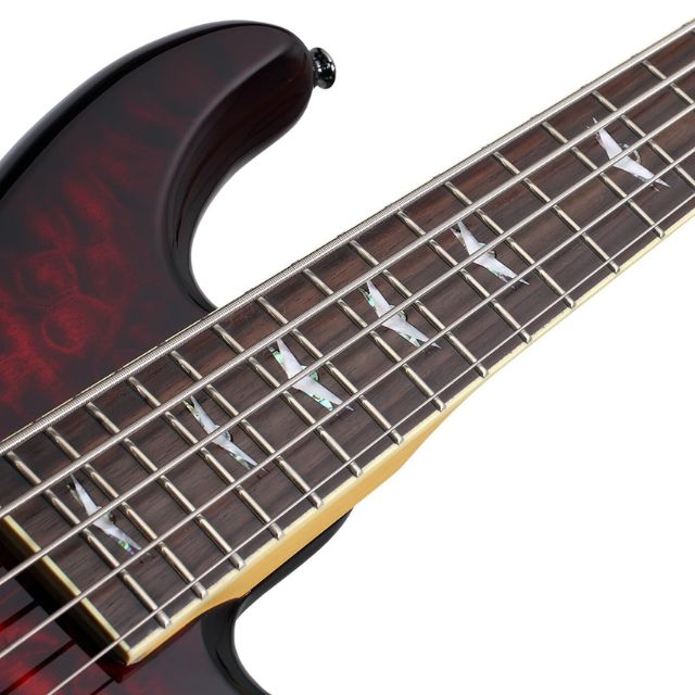 Schecter Stietto Extreme-5 Left Handed Bass Guitar - Black Cherry - Image 4