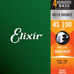 Elixir Acoustic Bass 80/20 Bronze w/NANOWEB 4-String Light Long Scale .045-.100-0