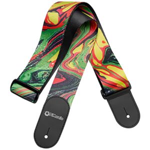 DiMarzio Steve Vai Guitar Strap 2", leather tabs & tie cord, Green Universe