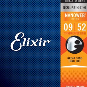 Elixir Nanoweb Coated Nickel Plated Electric 7-String Guitar Strings 12007 Super Light 7-String 9-52-0