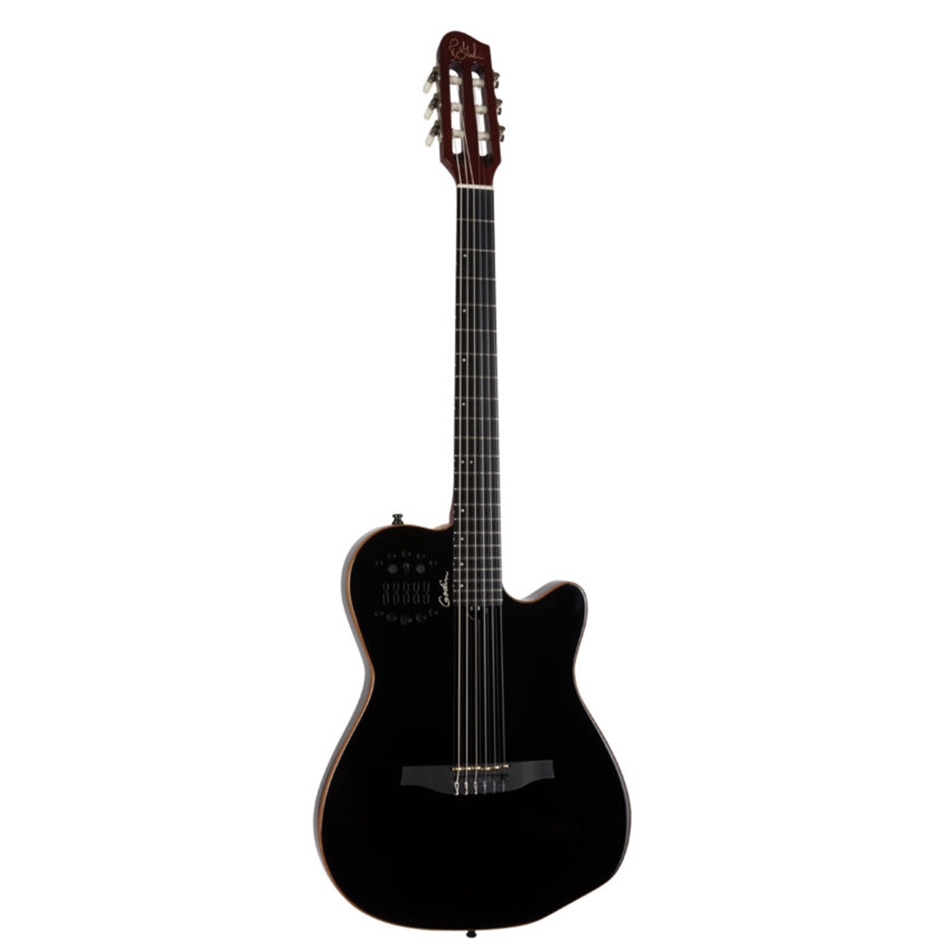Godin ACS-SA Slim Multiac Series nylon electric guitar, Maple Neck, w/VBGAC gig bag, Richlite FB, Black Pearl-78553