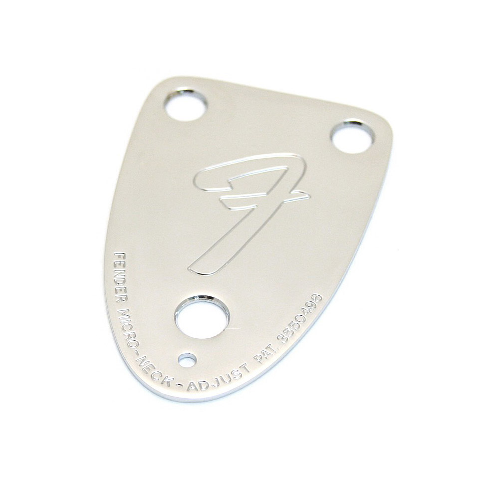 Fender 70s Vintage-Style 3-Bolt "F" Stamped Guitar Neck Plate, Chrome-0