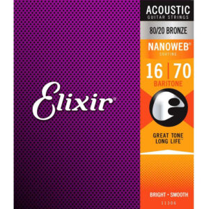 Elixir 11306 Nanoweb Coated 80/20 Bronze Acoustic Baritone Guitar Strings 16-70-0
