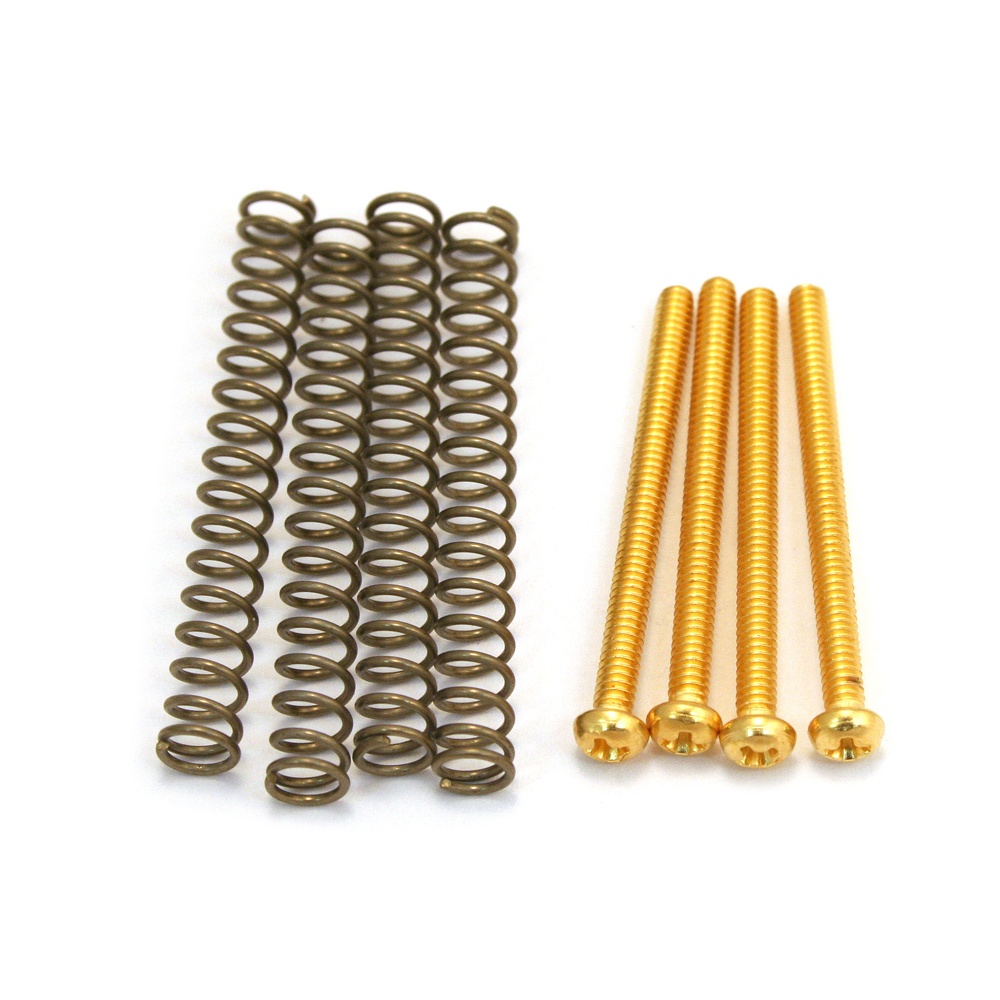 All Parts Humbucking pickup mounting screws (4), phillips, Gold, w/ springs (4), #3 - 48 x 1-1/4"-0