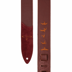 PRS Premium Leather Strap 2" Embroidered Birds, Burgundy-137905