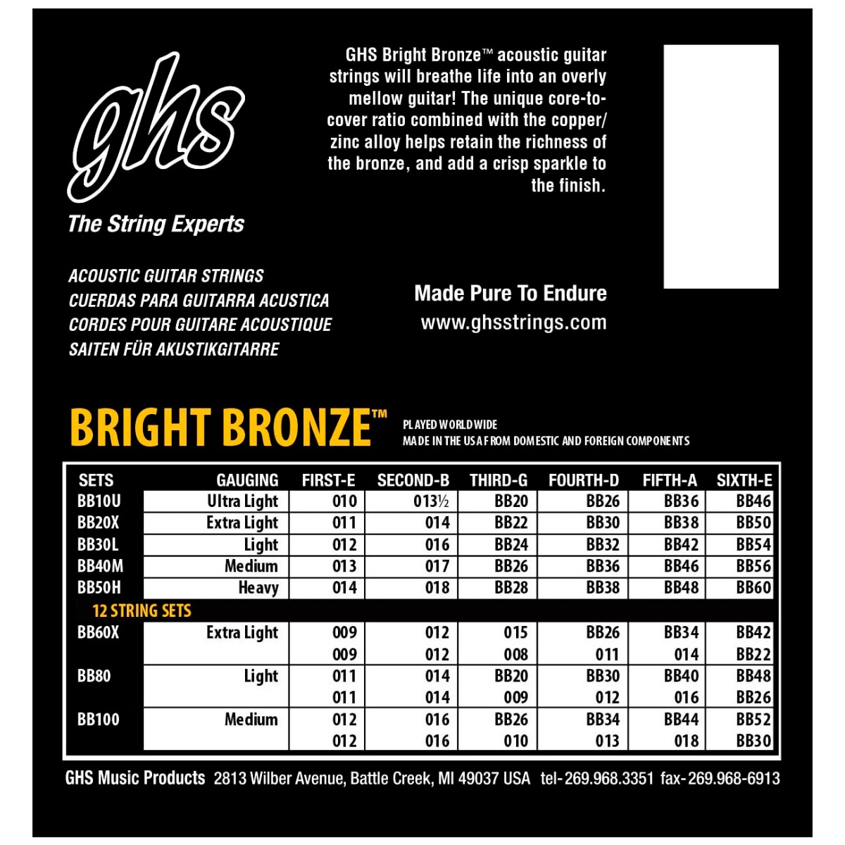 GHS Acoustic String Set 80/20 Bronze 10-46-139241